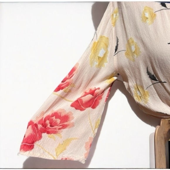 🌻BILLABONG Desert Sunrise Peach Floral Print Button-Up Tie-Front Top Size Small - Picture 5 of 11